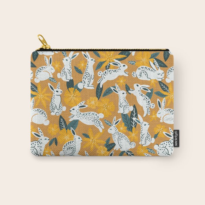 Bunnies & Blooms - Ochre & Teal Palette Carry All Pouch Gallery Image 1
