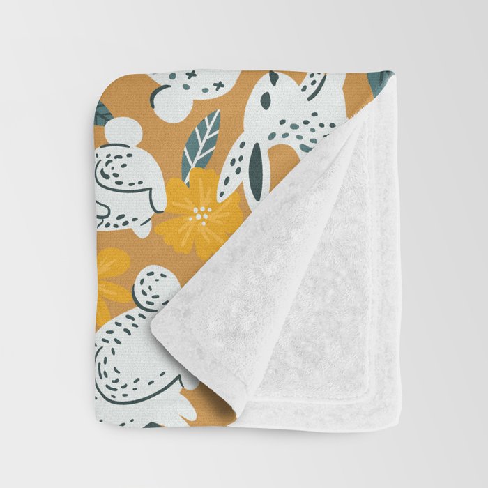Bunnies & Blooms - Ochre & Teal Palette Throw Blanket Gallery Image 3