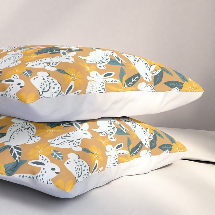 Bunnies & Blooms - Ochre & Teal Palette Pillow Sham Gallery Image 3