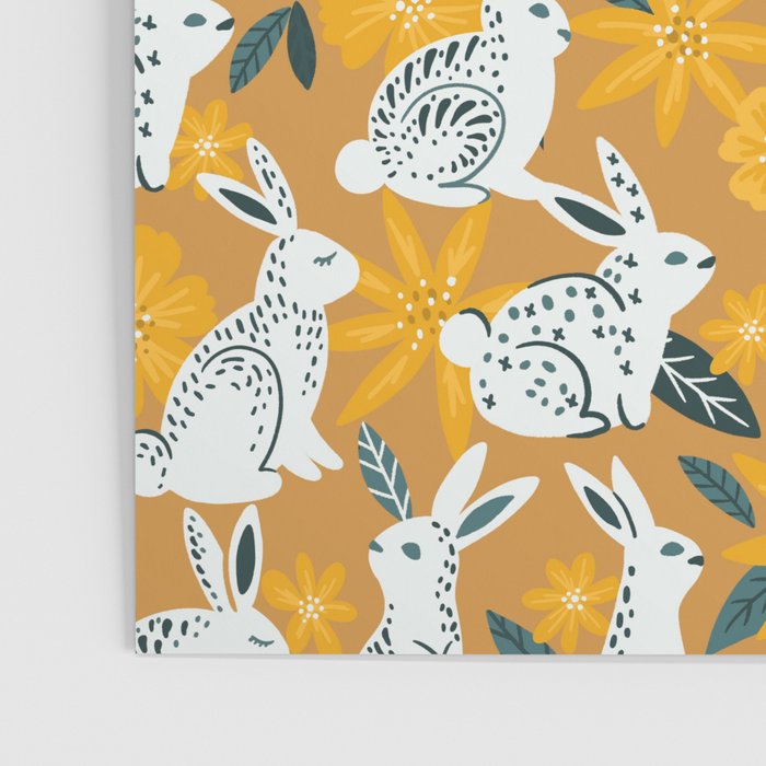 Bunnies & Blooms - Ochre & Teal Palette Poster Gallery Image 3