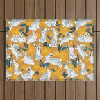 Bunnies & Blooms - Ochre & Teal Palette Outdoor Rug Gallery Image 1