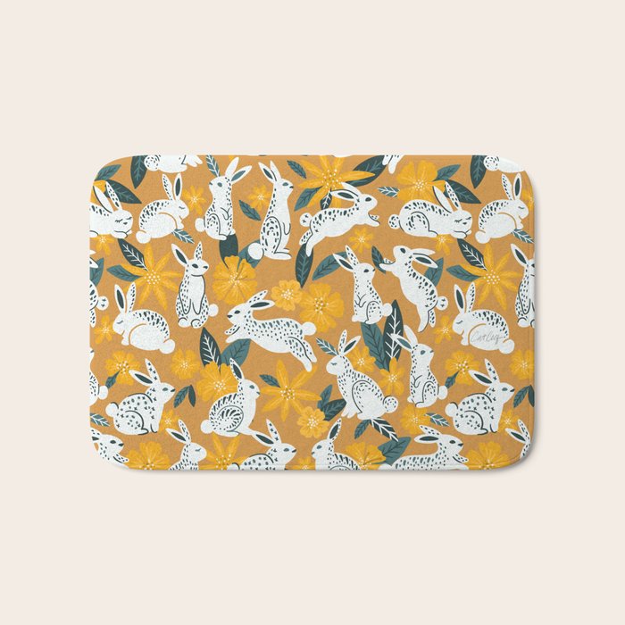 Bunnies & Blooms - Ochre & Teal Palette Bath Mat Gallery Image 1