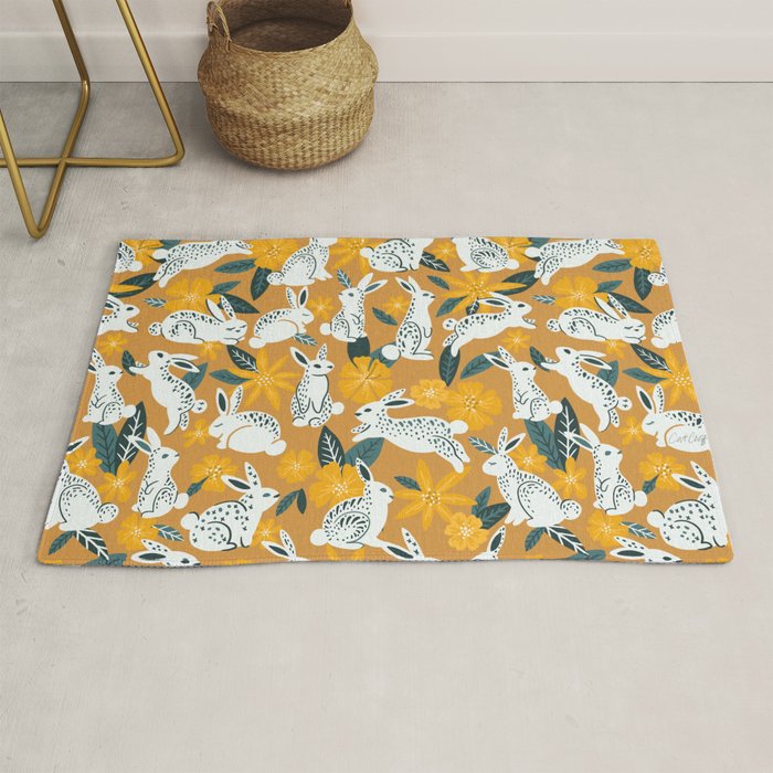Bunnies & Blooms - Ochre & Teal Palette Rug Gallery Image 1