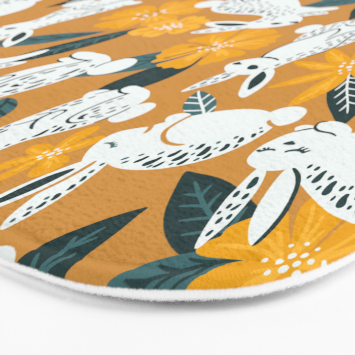 Bunnies & Blooms - Ochre & Teal Palette Bath Mat Gallery Image 3