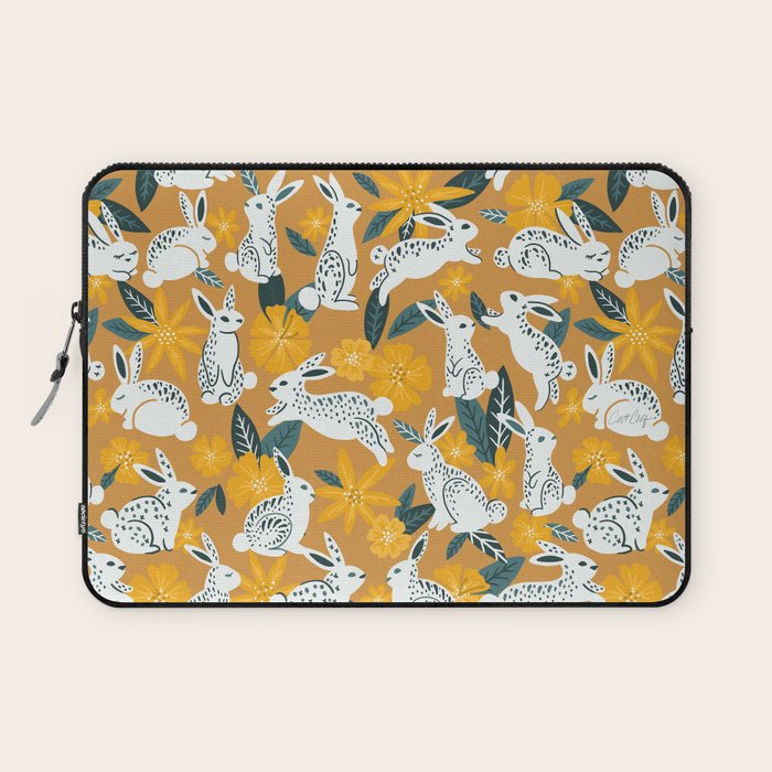 Bunnies & Blooms - Ochre & Teal Palette Laptop Sleeve Gallery Image 1