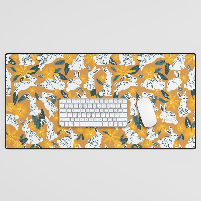 Bunnies & Blooms - Ochre & Teal Palette Desk Mat Gallery Image 1
