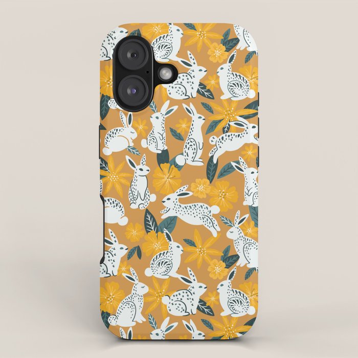 Bunnies & Blooms - Ochre & Teal Palette iPhone Case Gallery Image 1