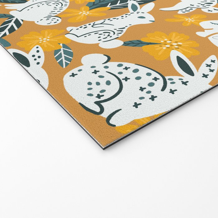 Bunnies & Blooms - Ochre & Teal Palette Welcome Mat Gallery Image 2