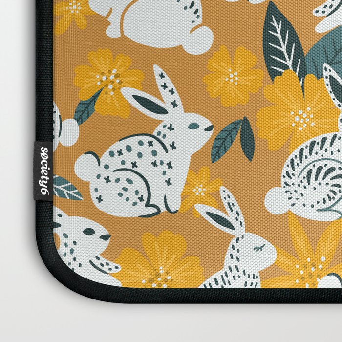 Bunnies & Blooms - Ochre & Teal Palette Laptop Sleeve Gallery Image 3