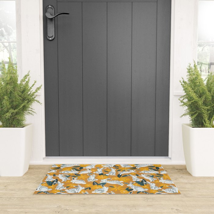 Bunnies & Blooms - Ochre & Teal Palette Welcome Mat Gallery Image 3