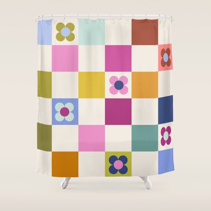 Check mate - retro floral Shower Curtain Gallery Image 1