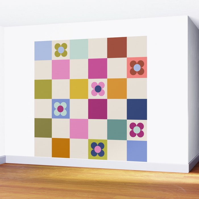 Check mate - retro floral Wall Mural Gallery Image 2
