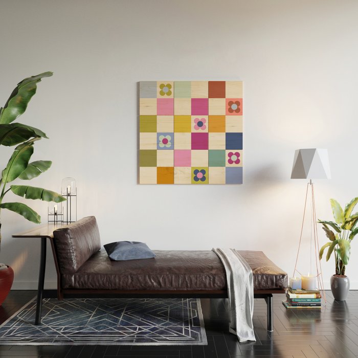 Check mate - retro floral Wood Wall Art Gallery Image 2