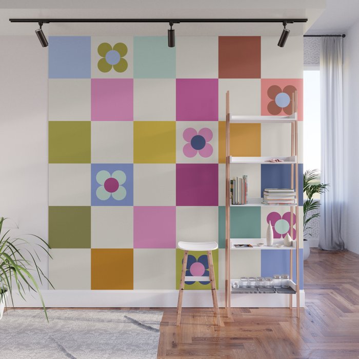 Check mate - retro floral Wall Mural Gallery Image 1