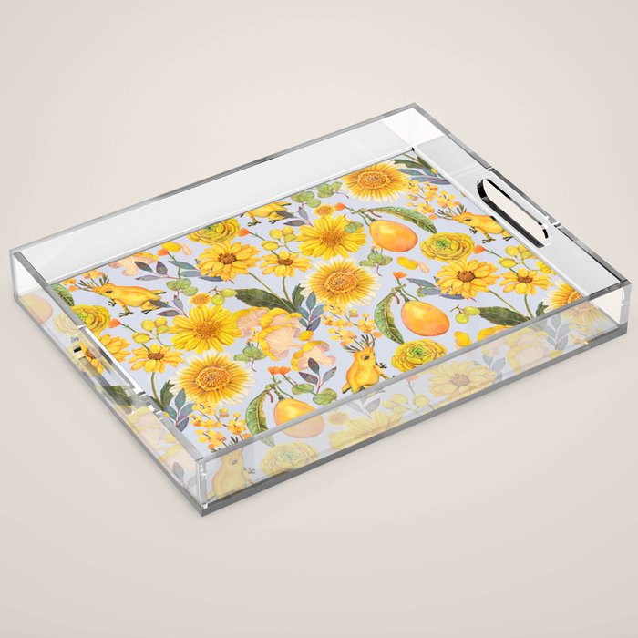 Yellow mushroom and florals - light Acrylic Tray Gallery Image 1