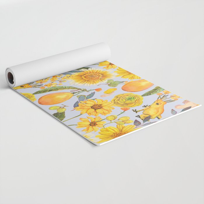 Yellow mushroom and florals - light Yoga Mat Gallery Image 2