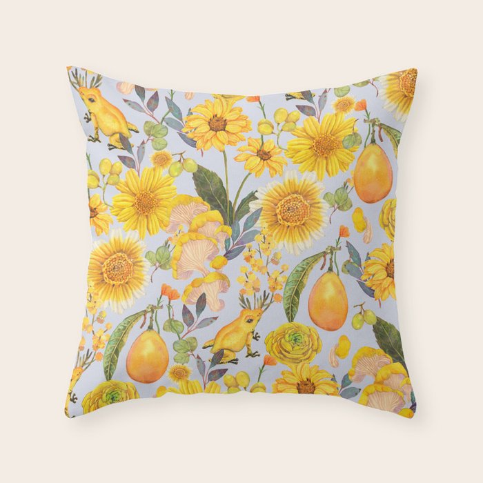 Yellow mushroom and florals - light Throw Pillow Gallery Image 6