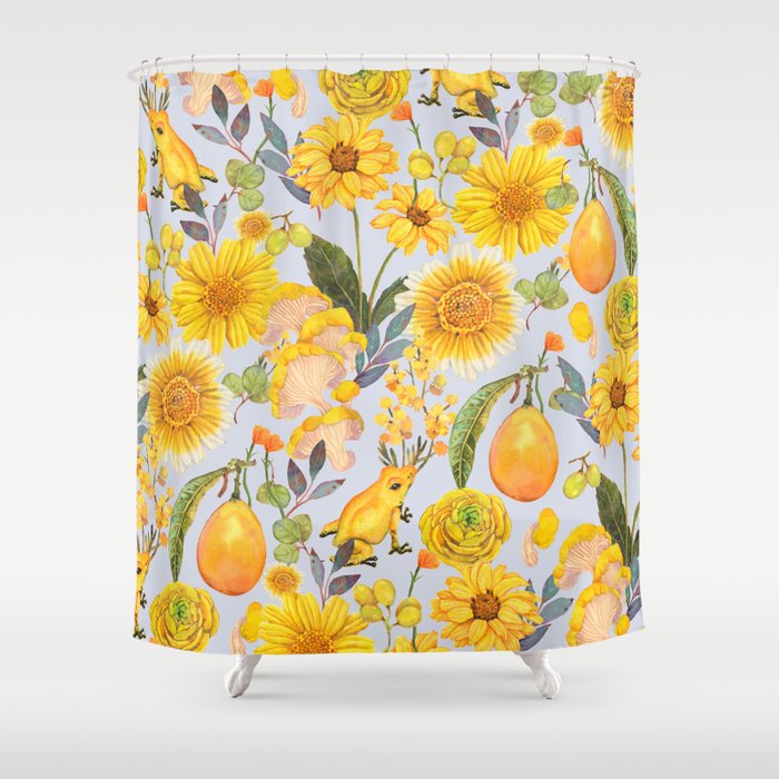 Yellow mushroom and florals - light Shower Curtain Gallery Image 1