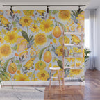 Yellow mushroom and florals - light Wall Mural Gallery Image 1