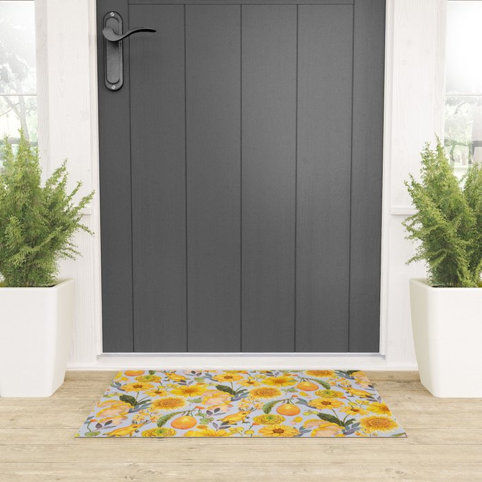 Yellow mushroom and florals - light Welcome Mat Gallery Image 3
