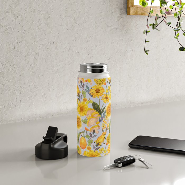 Yellow mushroom and florals - light Water Bottle Gallery Image 4