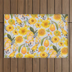 Yellow mushroom and florals - light Outdoor Rug Gallery Image 1