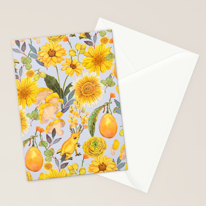 Yellow mushroom and florals - light Stationery Card Gallery Image 2