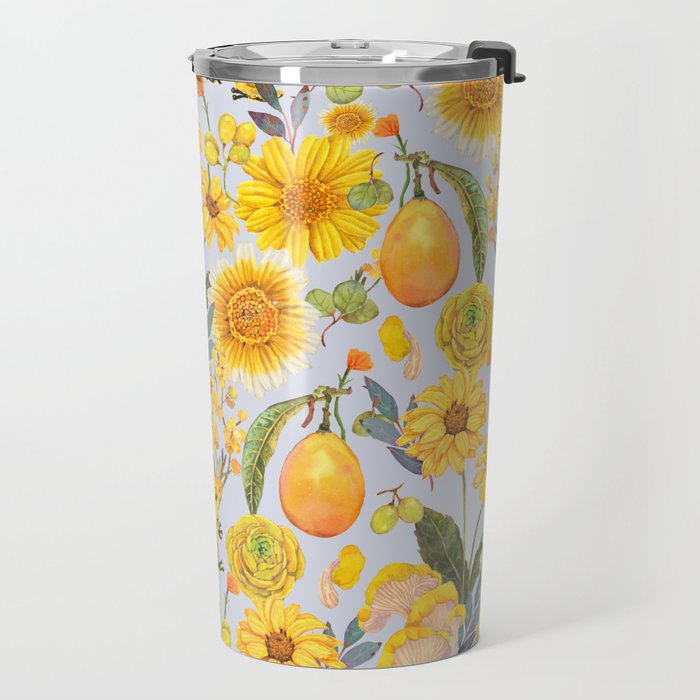 Yellow mushroom and florals - light Travel Mug Gallery Image 2