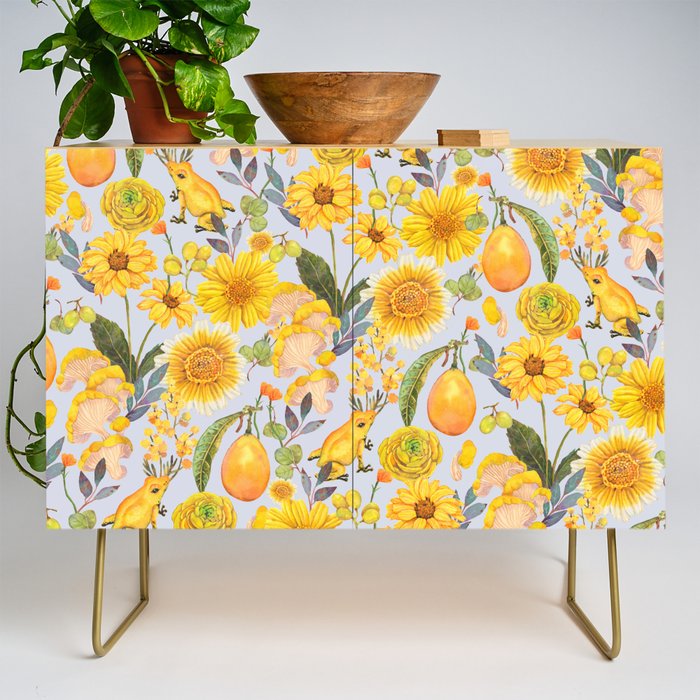 Yellow mushroom and florals - light Credenza Gallery Image 1