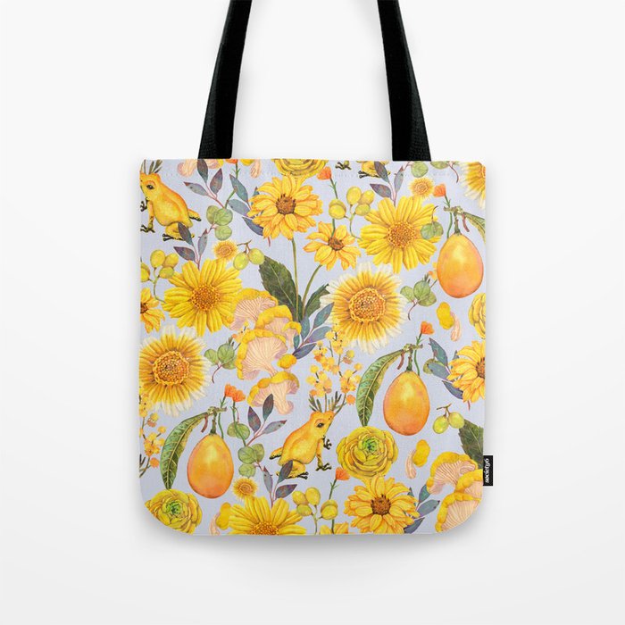 Yellow mushroom and florals - light Tote Bag Gallery Image 1