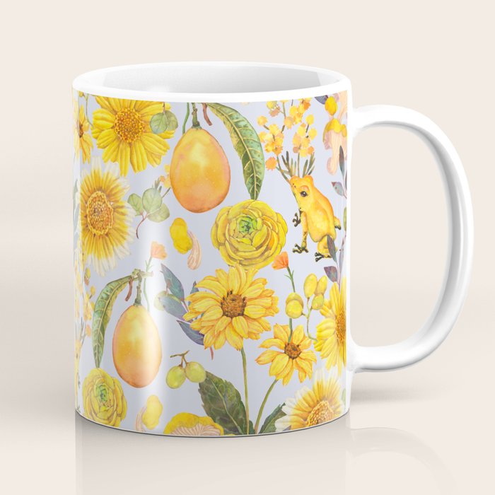 Yellow mushroom and florals - light Coffee Mug Gallery Image 1