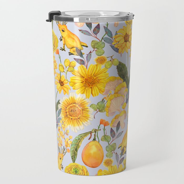 Yellow mushroom and florals - light Travel Mug Gallery Image 3