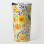 Yellow mushroom and florals - light Travel Mug Gallery Image 3