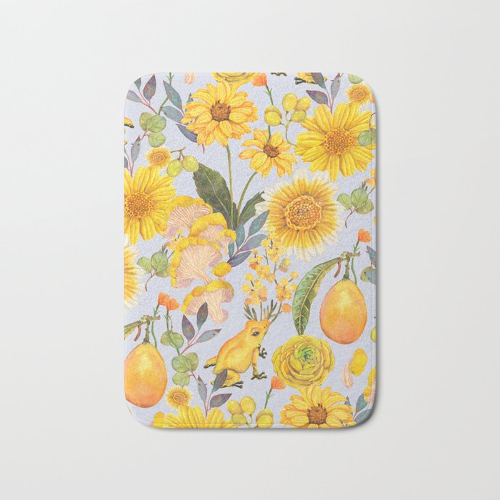 Yellow mushroom and florals - light Bath Mat Gallery Image 1