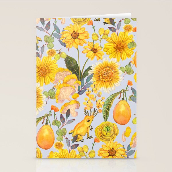 Yellow mushroom and florals - light Stationery Card Gallery Image 2