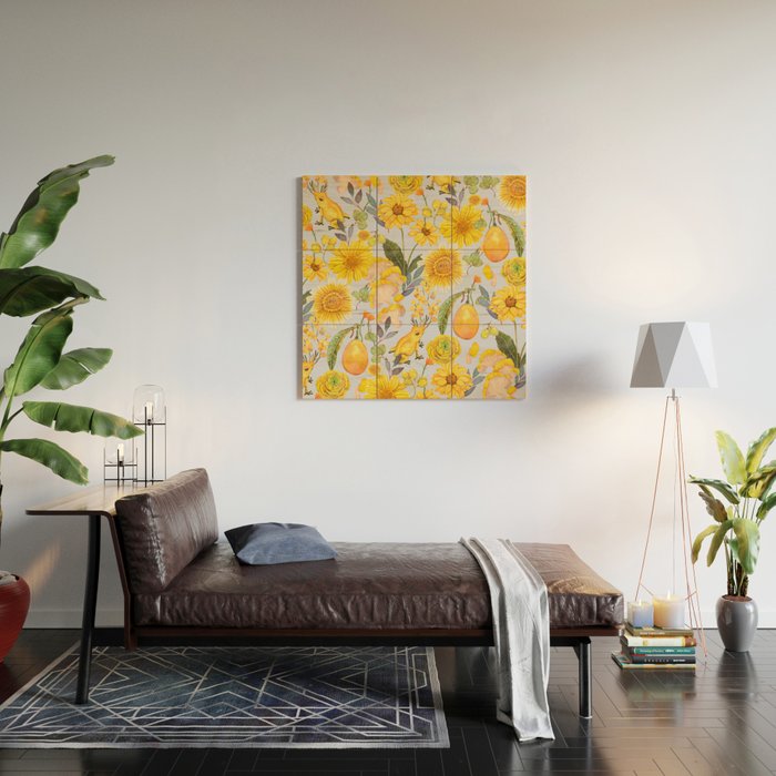 Yellow mushroom and florals - light Wood Wall Art Gallery Image 2