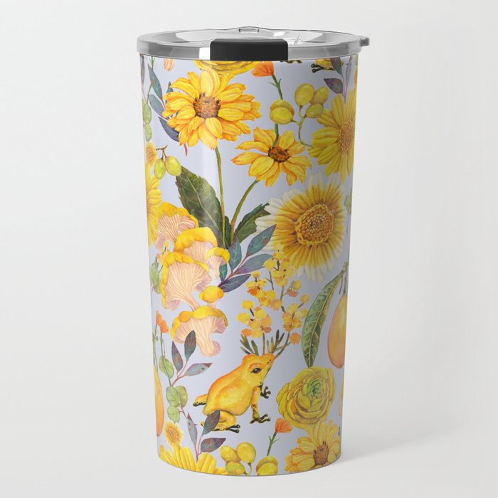 Yellow mushroom and florals - light Travel Mug Gallery Image 1