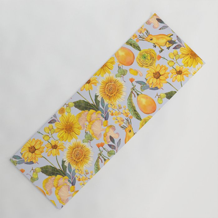 Yellow mushroom and florals - light Yoga Mat Gallery Image 1