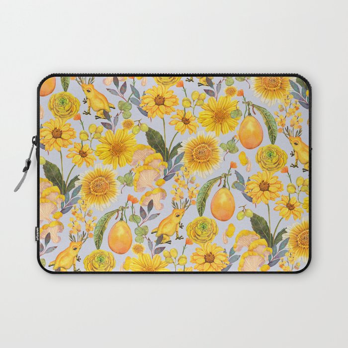 Yellow mushroom and florals - light Laptop Sleeve Gallery Image 1