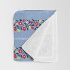 Vintage Posey Stripe Floral on Blue Linen Throw Blanket Gallery Image 3
