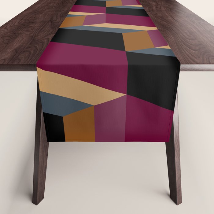 Cuboid Mid Century Abstract Shapes Pattern IV Table Runner Gallery Image 1