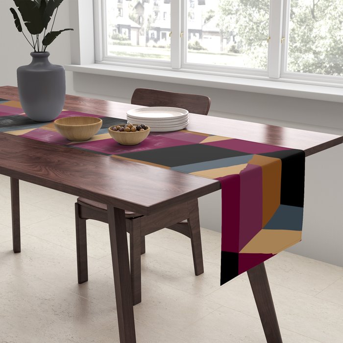 Cuboid Mid Century Abstract Shapes Pattern IV Table Runner Gallery Image 2