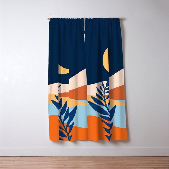 Moon and Night Bloomer Mountain Landscape Window Curtain Gallery Image 3
