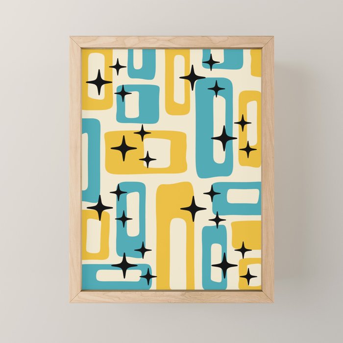 Retro Mid Century Modern Abstract Pattern 224 Blue and Yellow Mini Art Print Gallery Image 1