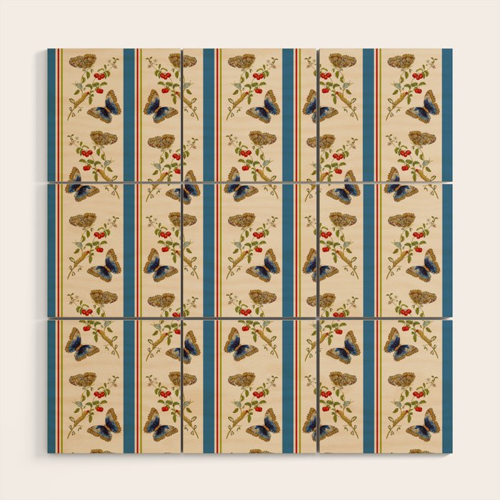 Antique Napoleonic Toile With Stripes And Butterflies Wood Wall Art Gallery Image 1