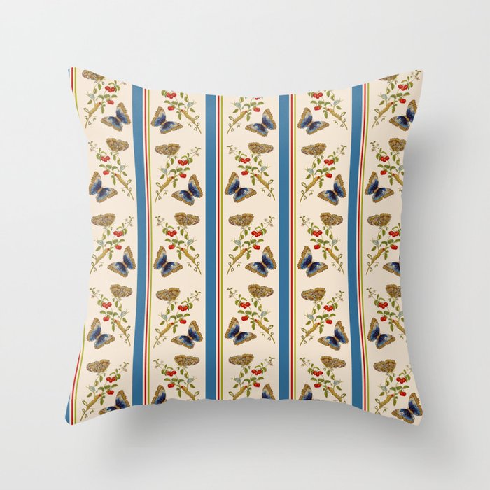 Antique Napoleonic Toile With Stripes And Butterflies Throw Pillow Gallery Image 1