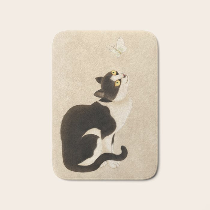 Minhwa: cat & butterfly (Korean traditional/folk art) Bath Mat Gallery Image 1