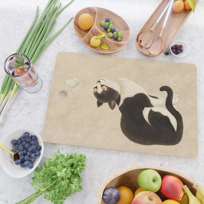 Minhwa: cat & butterfly (Korean traditional/folk art) Cutting Board Gallery Image 2