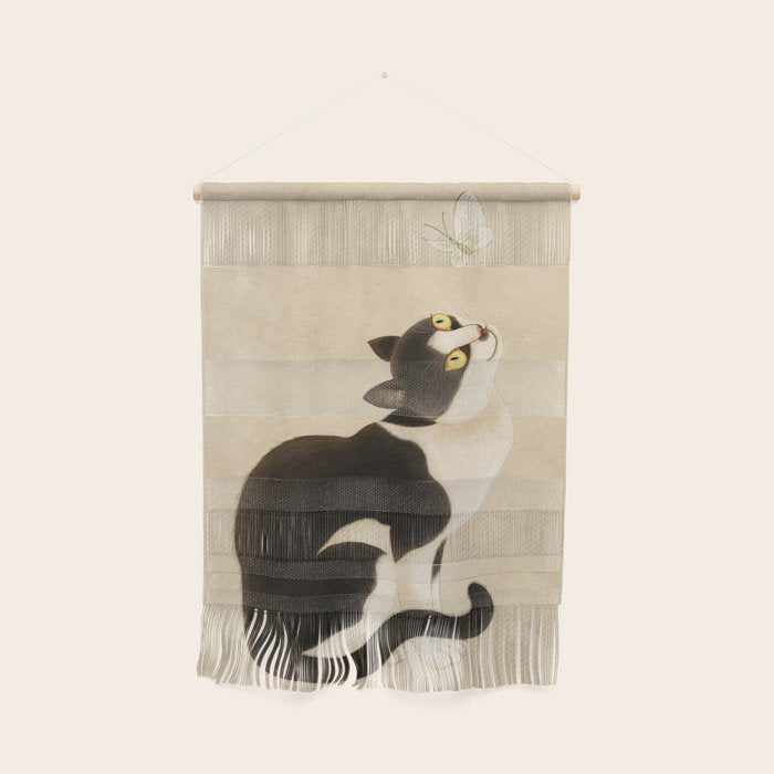 Minhwa: cat & butterfly (Korean traditional/folk art) Wall Hanging Gallery Image 1