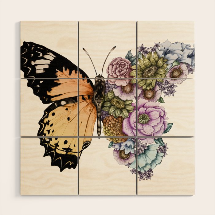 Butterfly in Bloom II Wood Wall Art Gallery Image 1